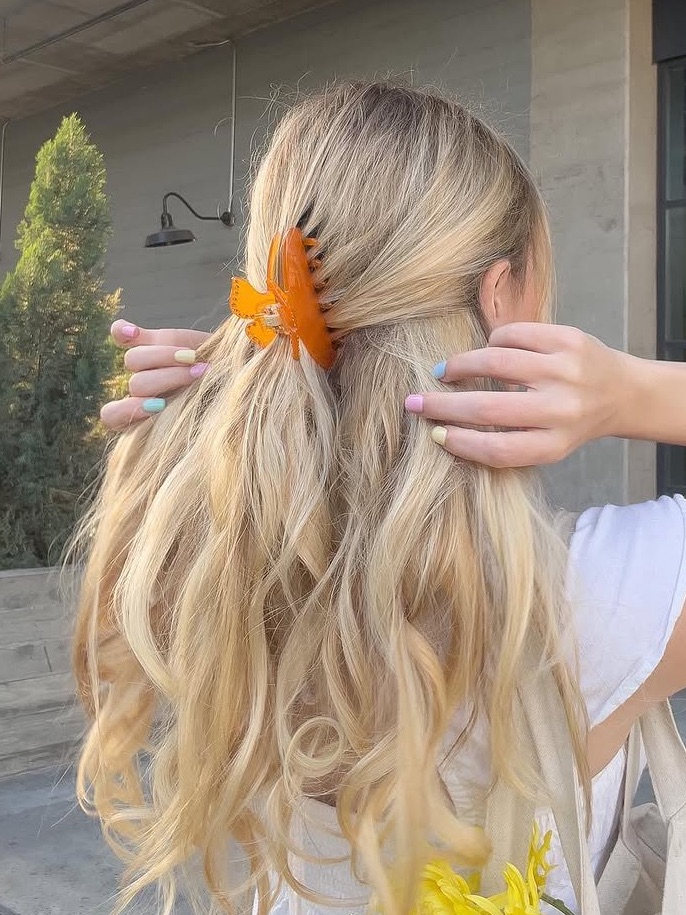 Alexandre De Paris Orange Butterfly Hair Clip